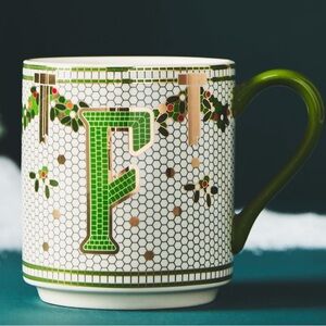 Festive F Bistro Tile Monogram Mug Christmas Holiday